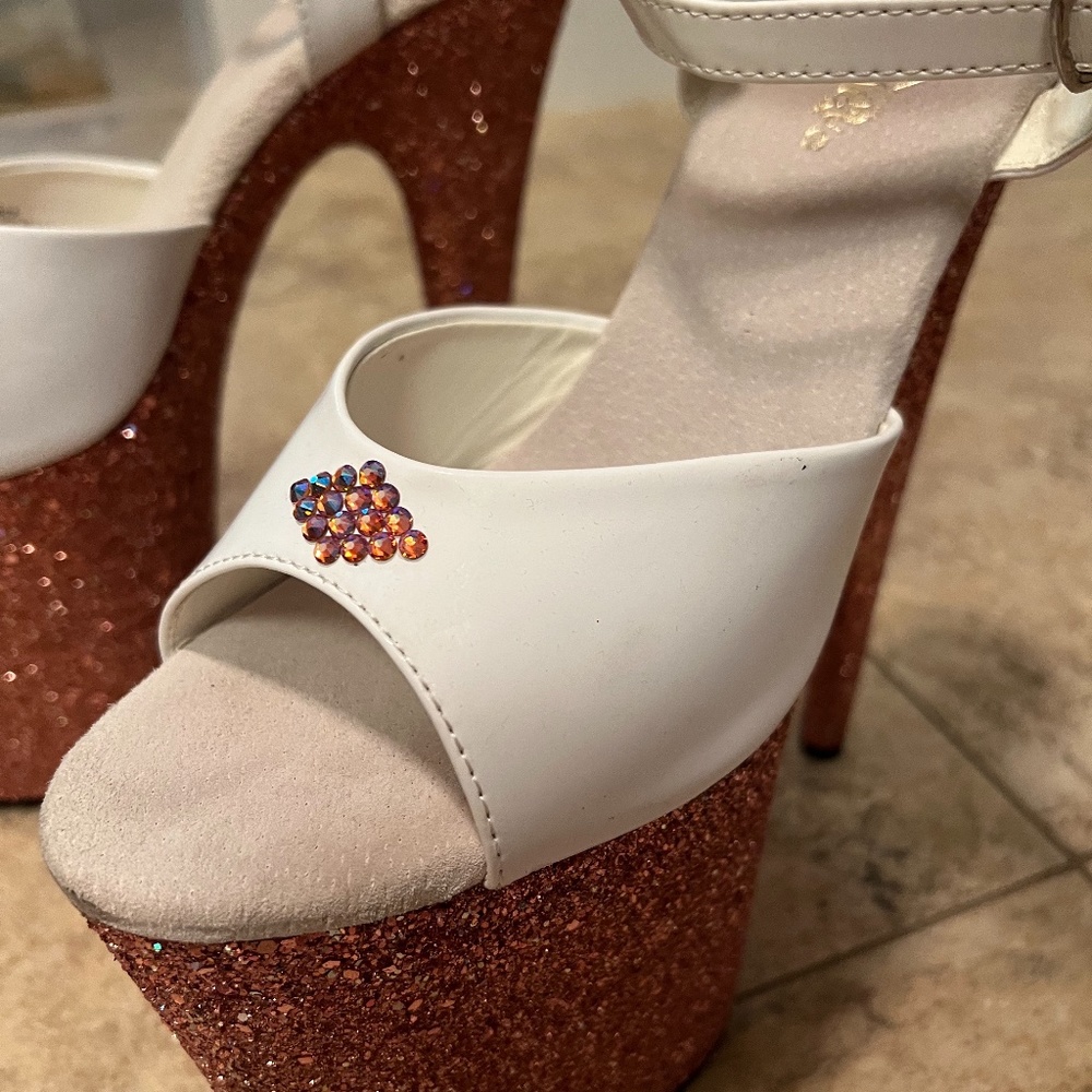 Pink Sparkle Bottom White Top with Pink Rhinestones Platform Heels